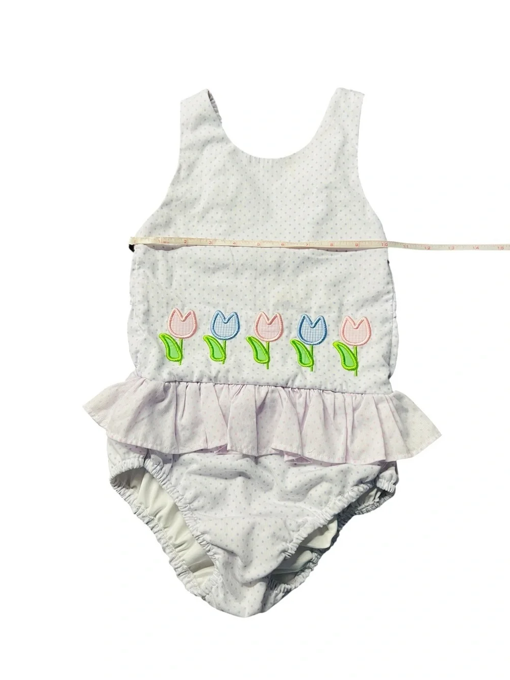 Cecil and Lou Girls' White Tulip Ruffle Polkadots One-Piece Swimsuit Size 8